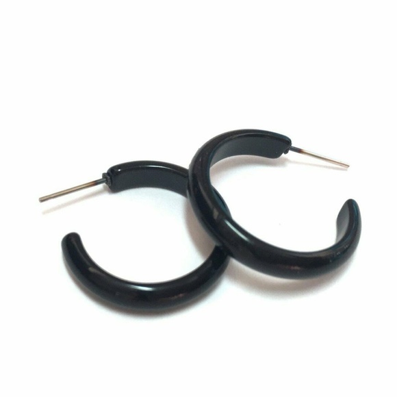 Black Lucite Small Skinny Perfect Hoops Earrings - Picture 5 of 5